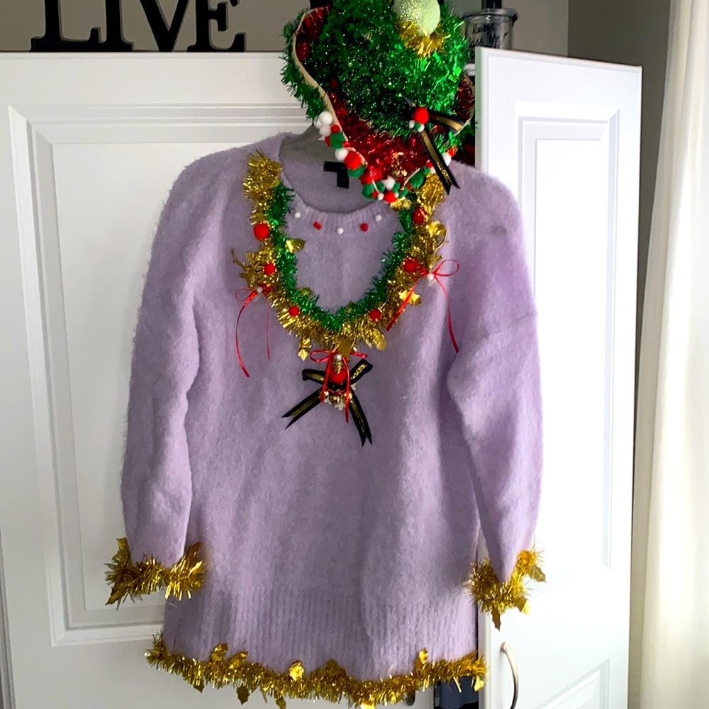 Ugly Christmas Party Sweater & Hat J. Crew oversized‎ XS Women’s